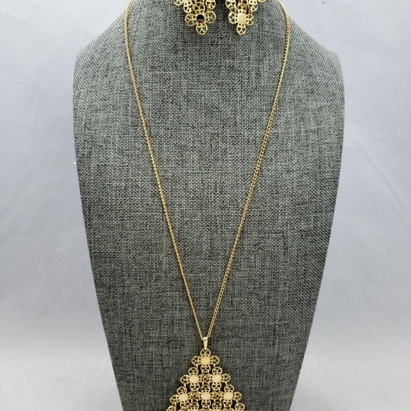 Vintage Sarah Coventry Gold Necklace & Earrings - Picture 1 of 9